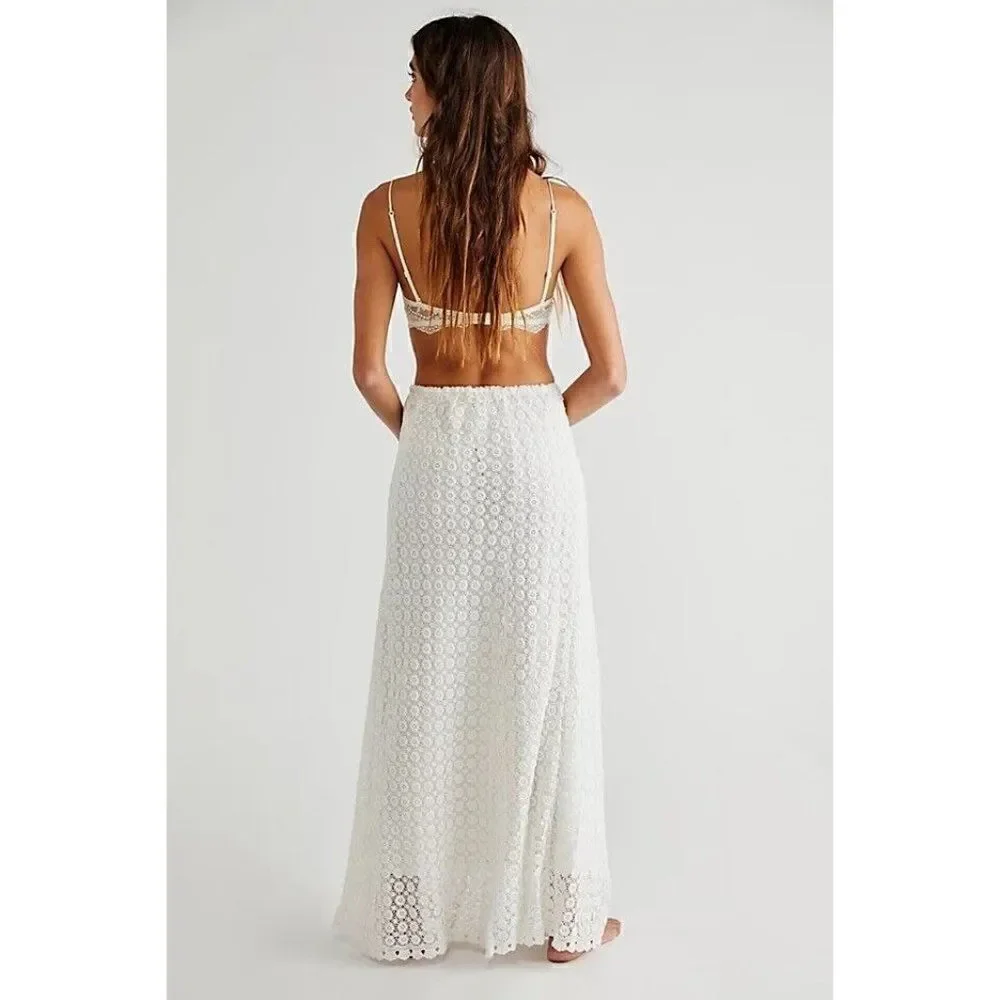 NEW FREE PEOPLE X HANSEN & GRETEL Sz S FARROW MAXI SKIRT IVORY - Picture 3 of 3